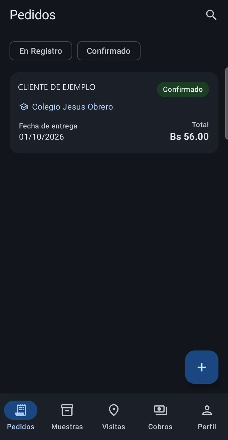 Lista de pedidos del promotor filtrable por estado
