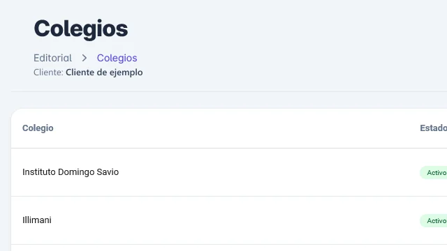 Portal de clientes con la lista de colegios del cliente